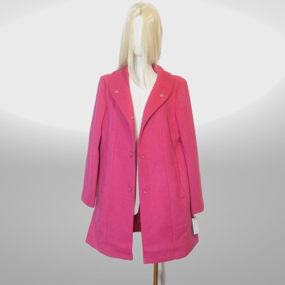 NTW KATE SPADE / WoolBlend Stand-Collar changeable button closure pink coat - Picture 1 of 6